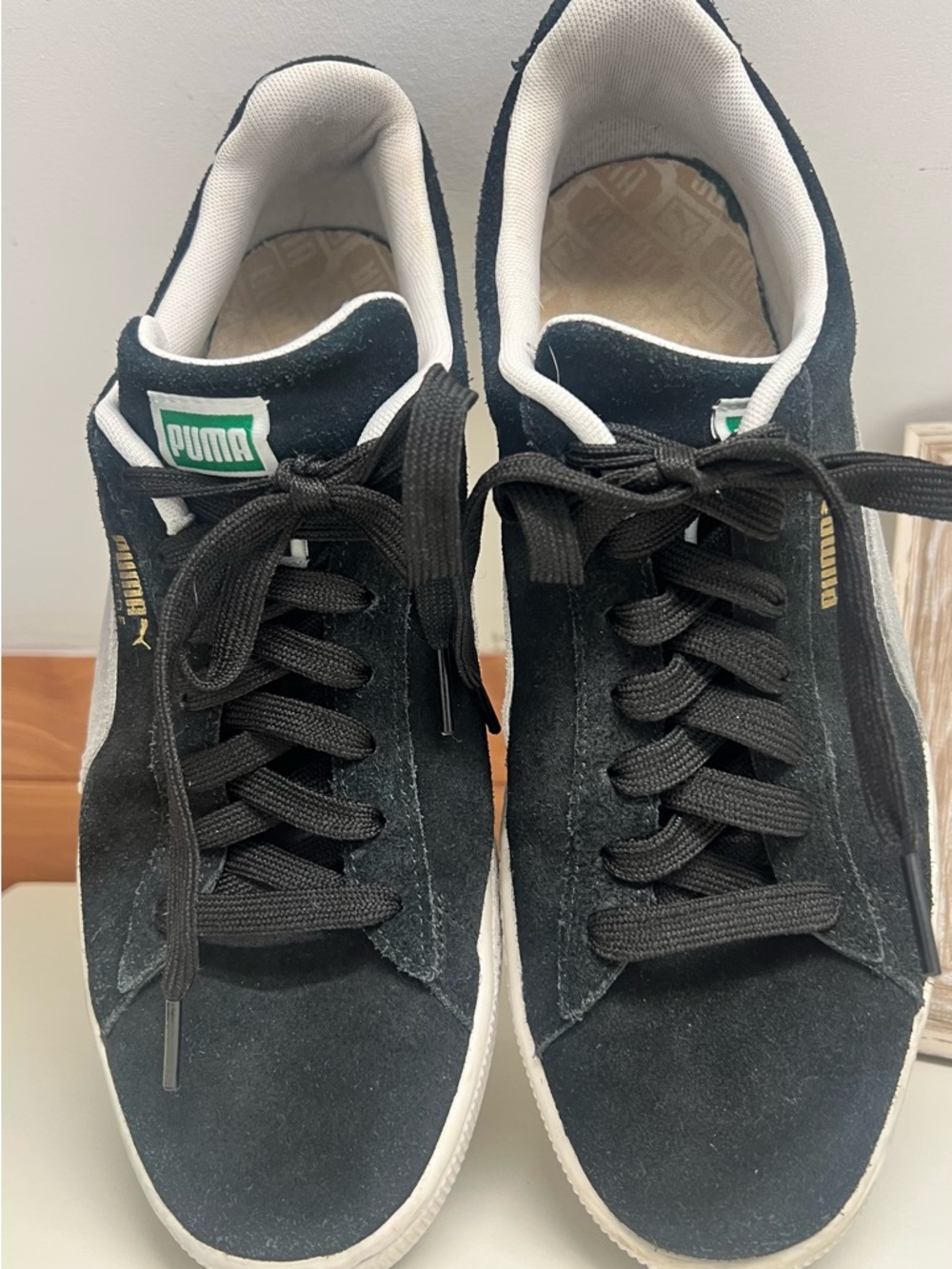 Puma Men’s Black Suede Low-Top Sneakers with White Trim